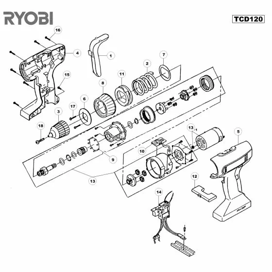 Ryobi TCD120 Spare Parts List Type: 1000058536